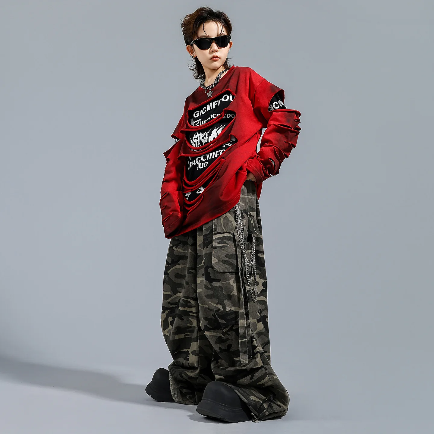 Sweat-shirt rétro Hip Hop pour garçons et filles, pantalon de danse de rue déchiré, ensembles de vêtements K-pop, Costumes de Jazz pour enfants et adolescents, Streetwear