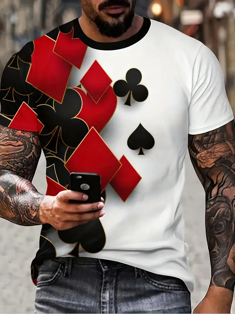 Newest Skull Poker Cards Pattern T-shirt For Men 3D Printed Hip Hop Short Sleeve T shirt Fashion Male Female Personality Tee Top