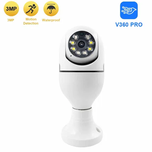 Cámara de vigilancia E27 con bombilla de 3MP, 1080P, visión nocturna a todo Color, seguimiento humano, Zoom, seguridad interior, Wifi, Mini cámara IP V360PRO