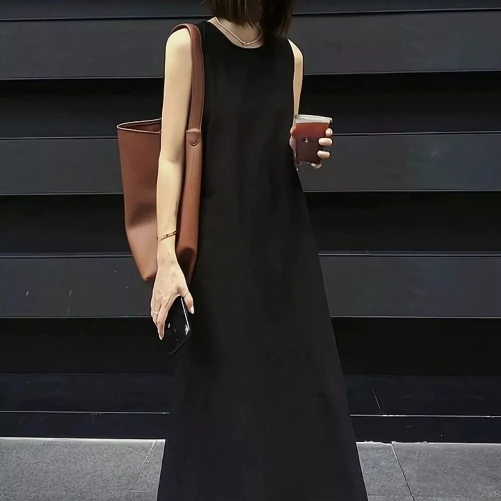 

Летнее однотонное платье без рукавов с вырезами, круглым вырезом горловины, простое пляжное платье-жилет с открытой спиной, длинное платье для вечеринок