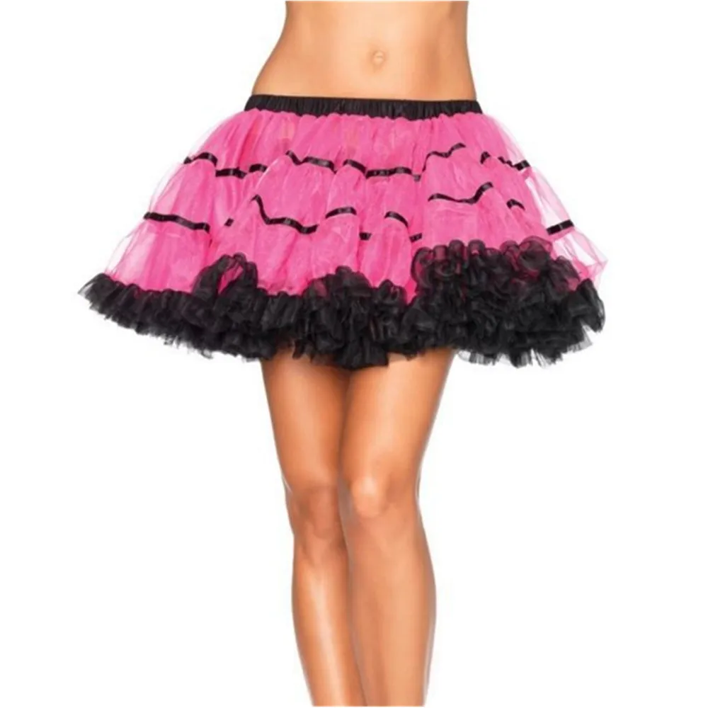 Women Girls Ruffled Short Petticoat Striped Fluffy Bubble Tulle Tutu Skirt Puffy Half Slip Prom Crinoline Underskirt Tutu Skirt