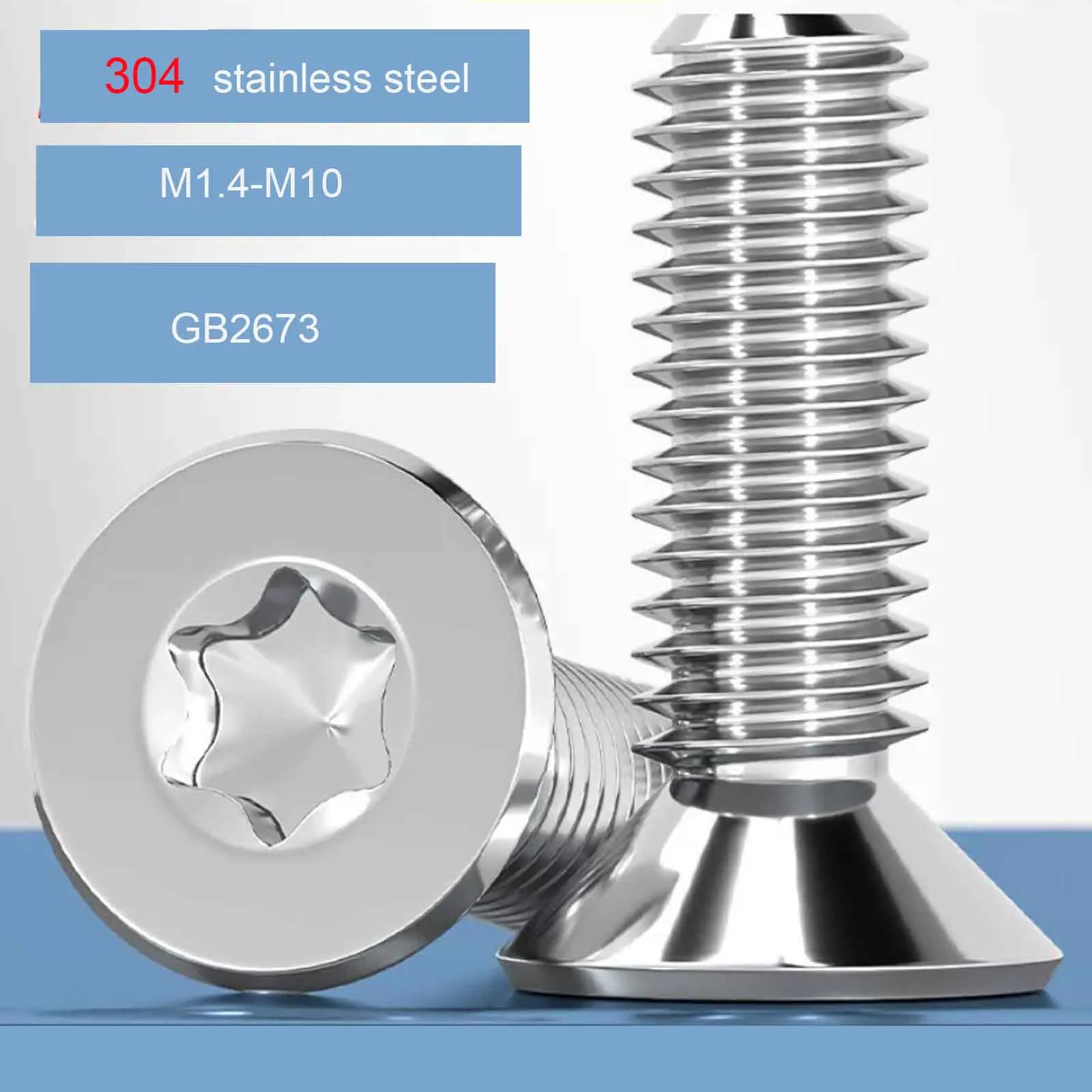 1/50pcs M1.4 M1.6 M2 M2.5 M3 M4 M5 M6 M8 M10 M12 304 Stainless Steel GB2673 Six-Lobe Torx Flat Plain Countersunk Head Screw Bolt