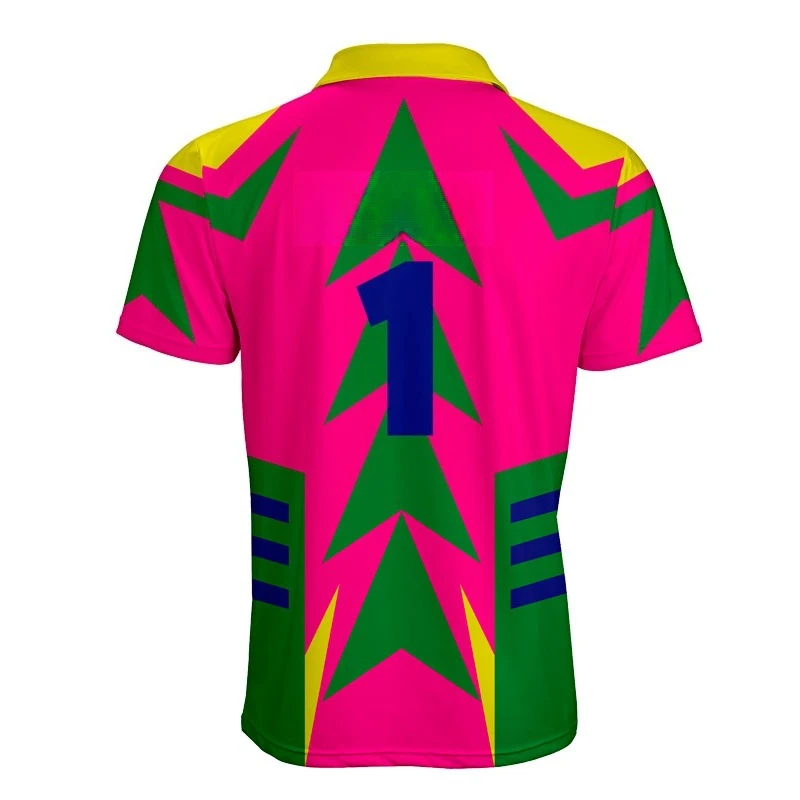 Retro MEXICO Printed Polo Shirt with Contrasting Geometric Patterns Loose Lapel Buttons Fan Short Sleeved Top Unisex image 2