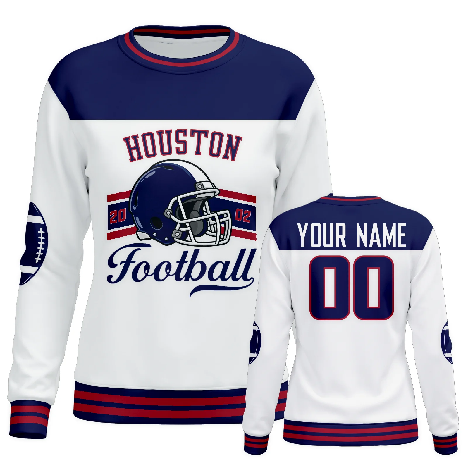Custom Houston City Sweatshirt for Women, Personalized Name Number Logo Crewneck Sweatshirt, Game Day Football Sweatshirt