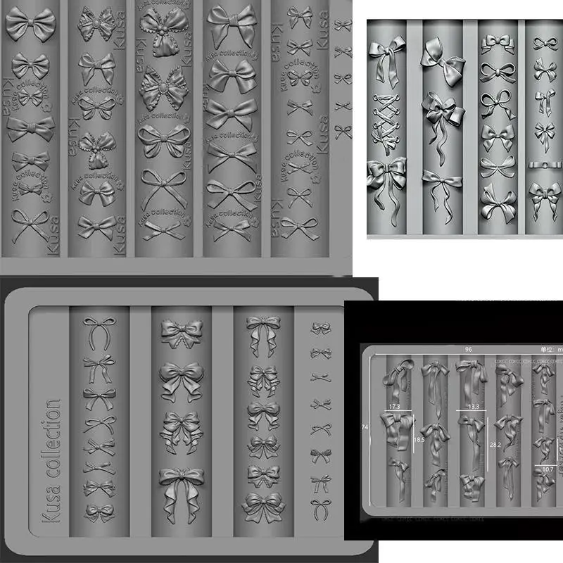 Silicone Nail Art Mold Exquisite Bowknot Tie UV Gel Polish Carving Mould DIY Ribbon Design Nail Charm Decor Templates Stencils