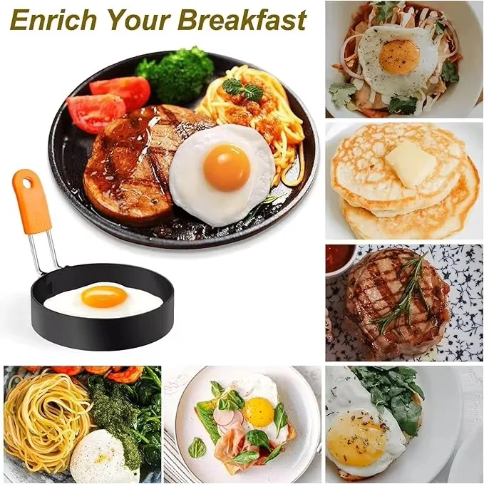 1PC Round Non-Stick Egg Cooking Ring – Stainless Steel & Silicone Pancake Mold Kit, Reusable Fried Egg Shaper for Home Kitchen