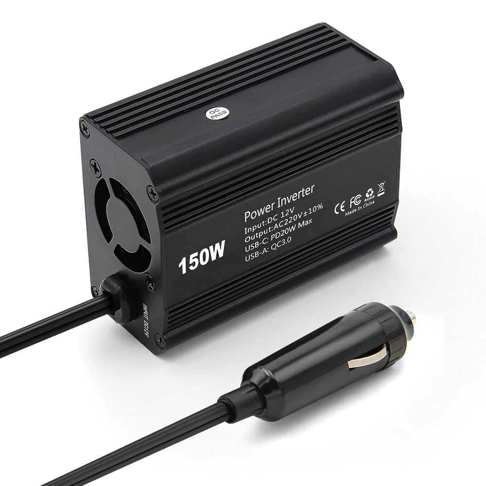 6500PD 150W Car Power Inverter DC 12V to AC 220V EU Socket PD USB QC3.0 Fast Charging Converter Adapter Auto Charger