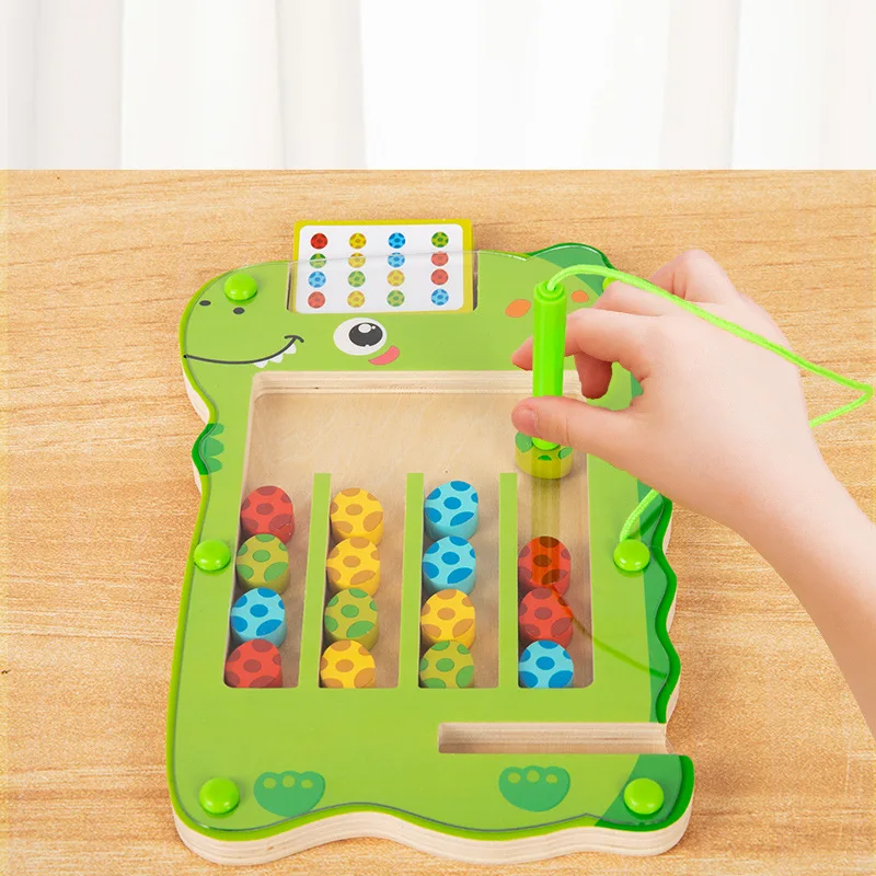 Montessori Magnetic Four Color Track Logic Moving Wooden Toy Early Education Teaching Aid Parent-child Interactive Game Chess