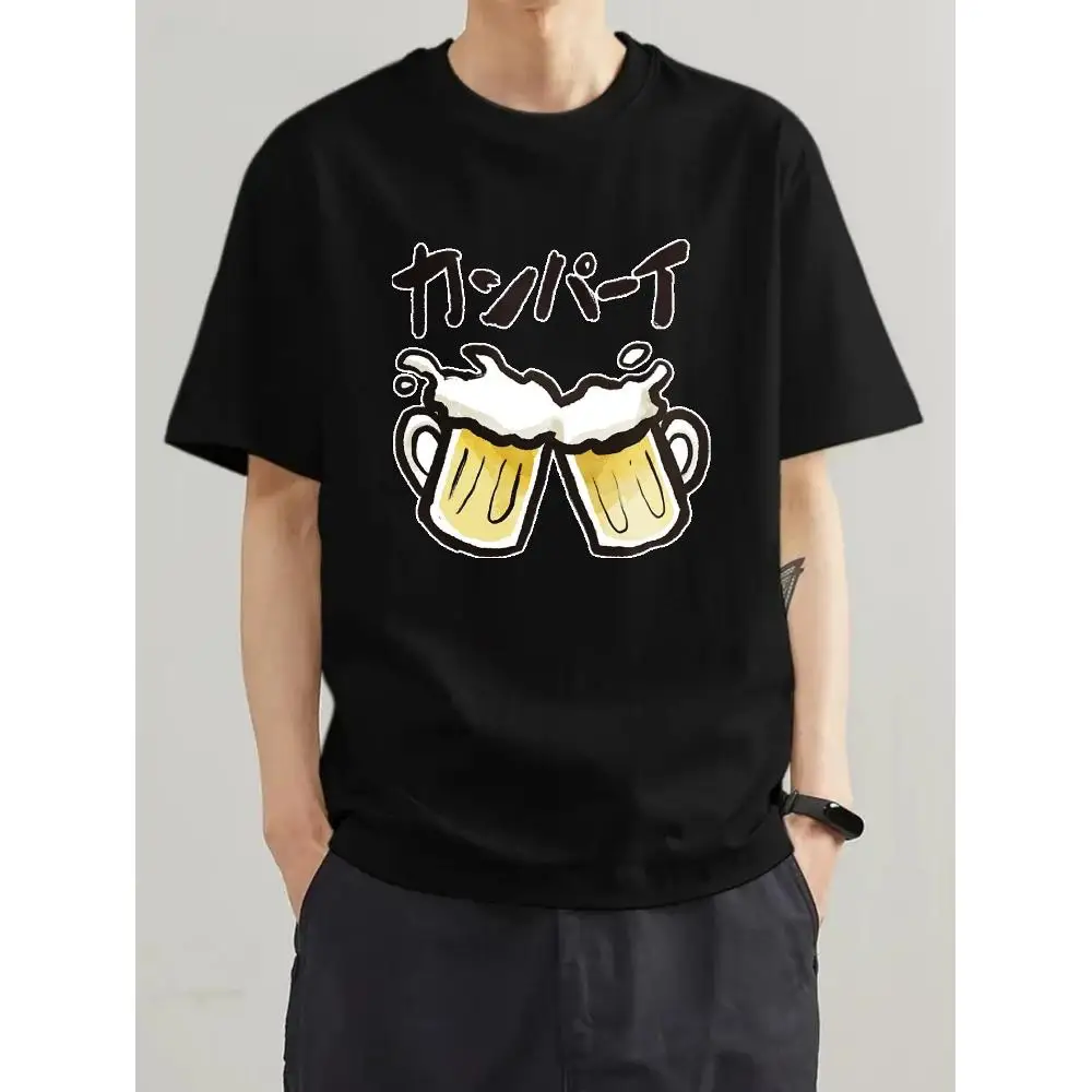 Beer Lover T Shirt Cheers Beer Graphic Print Unisex Short Sleeve Round Neck Loose Fit Summer Casual Fashion Gift Tee