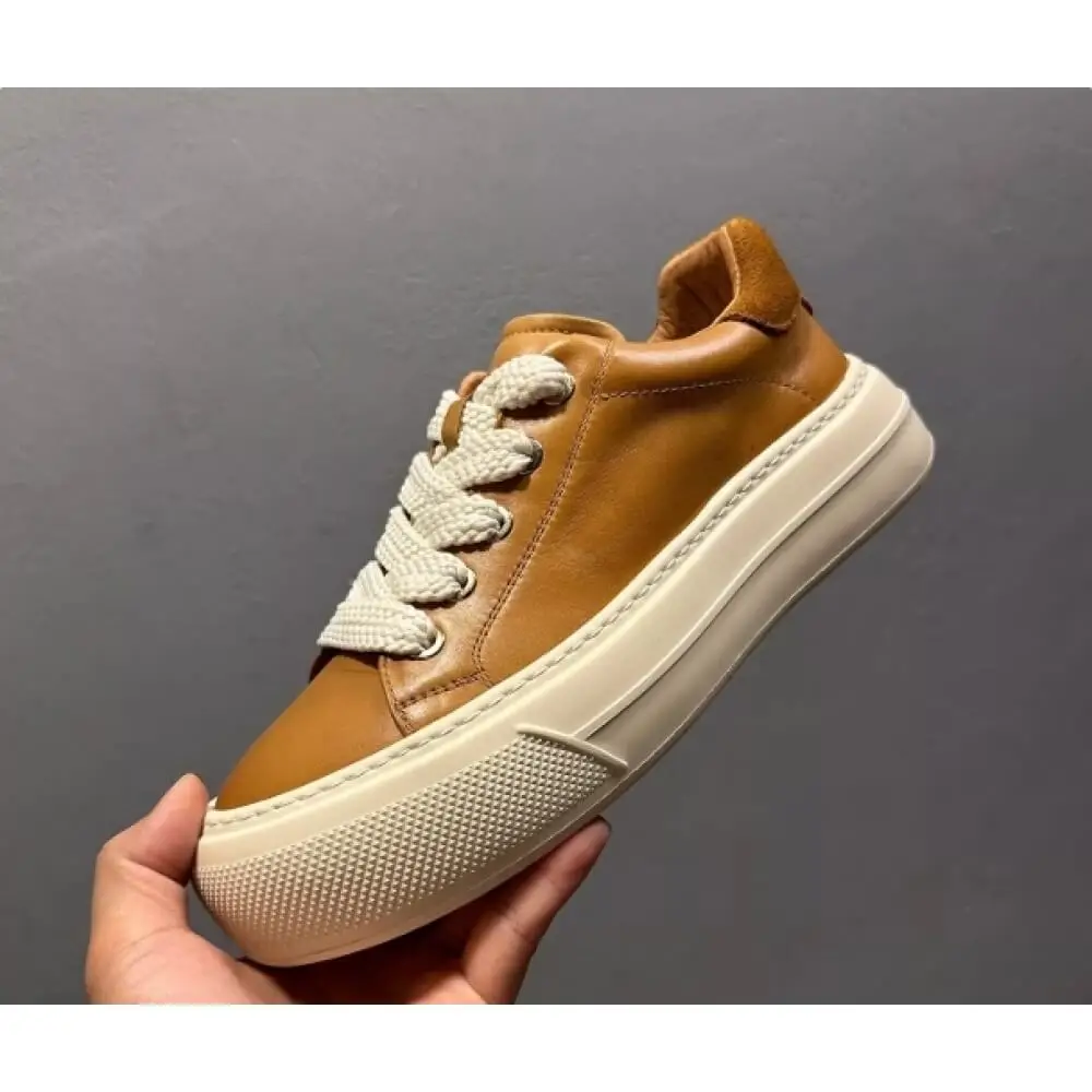 

Premium Tan Leather Chunky Lace-Up Sneaker – Handcrafted Comfort, Timeless Style