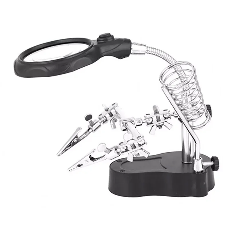 Helping Hand Adjustable LED Light Magnifying Lens Soldering Station Third Hand Solder Auxiliary Clamp