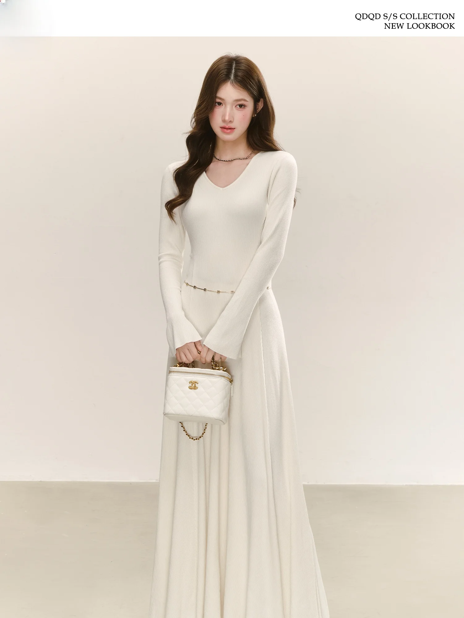 

Ele V-ne Knitted Dr Slimming White Long Skirt Women's Faion Commute Sle Soft Elastic Knitted A-line Skirt