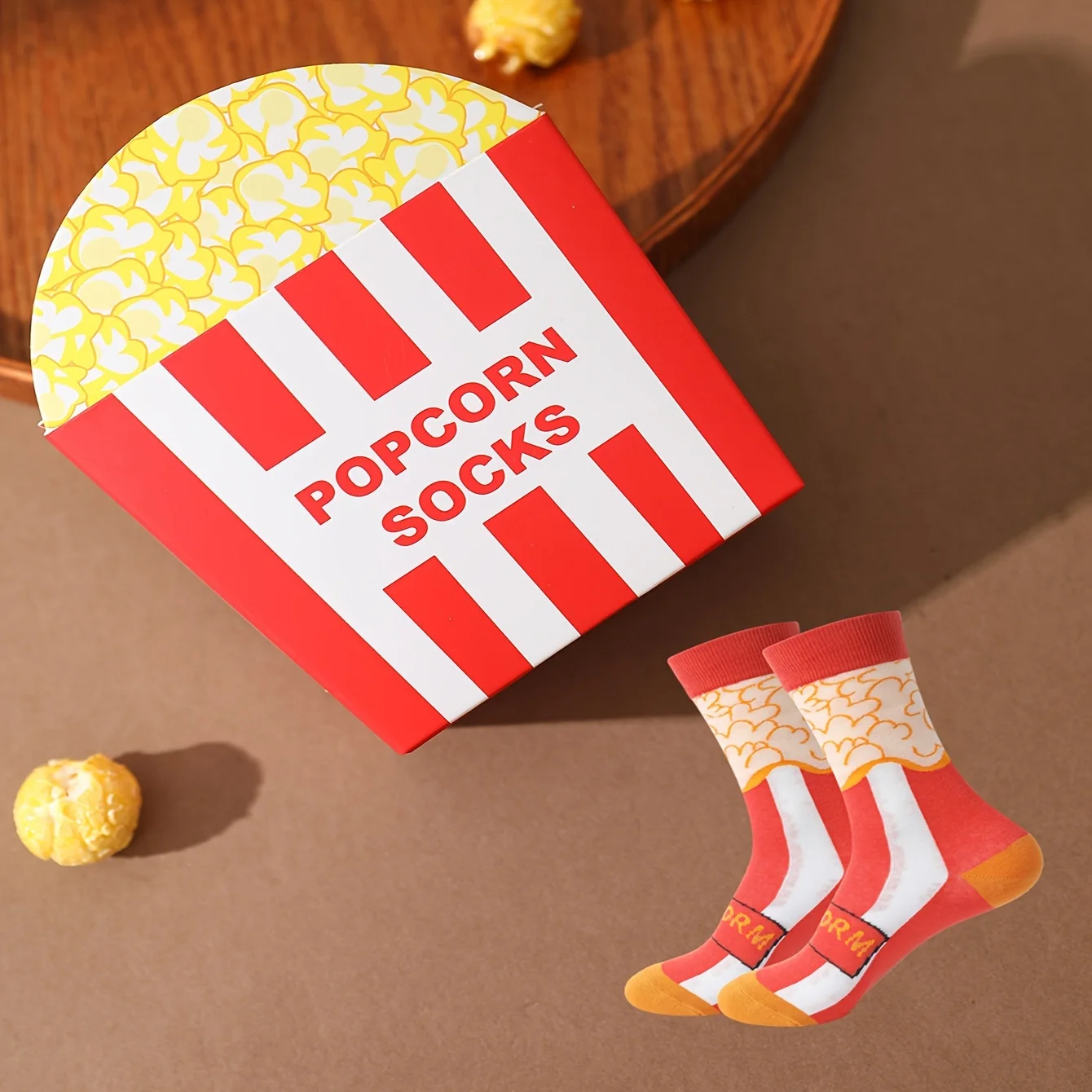 A pair of unique popcorn pattern men\'s and women\'s Halloween gift socks for friends, the best socks for all seasons