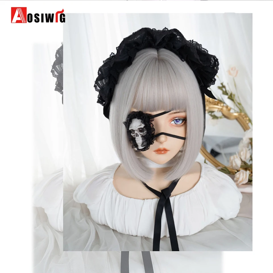 Short Straight Hair Bob Wig For Woman Daily Cosplay Lolita Wig Highlight Silvery Bob Wigs Synthetic Hair Heat Resistant