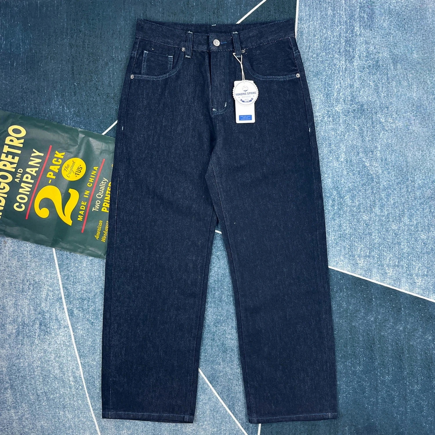 American Retro Loose Straight Jeans Men's Original Color Washed and Destarched Trousers Casual, Simple and Versatile