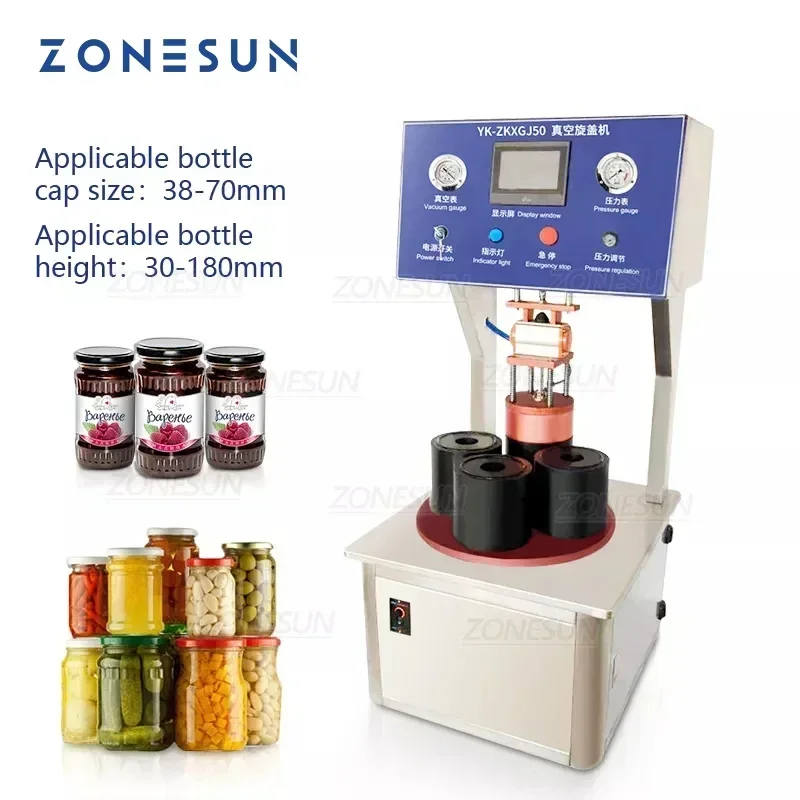 ZONESUN Semi-automatic Vacuum Capping Machine Chili Sauce Canned Tinplate Glass Bottle Custom mold Vacuum sealing Machine