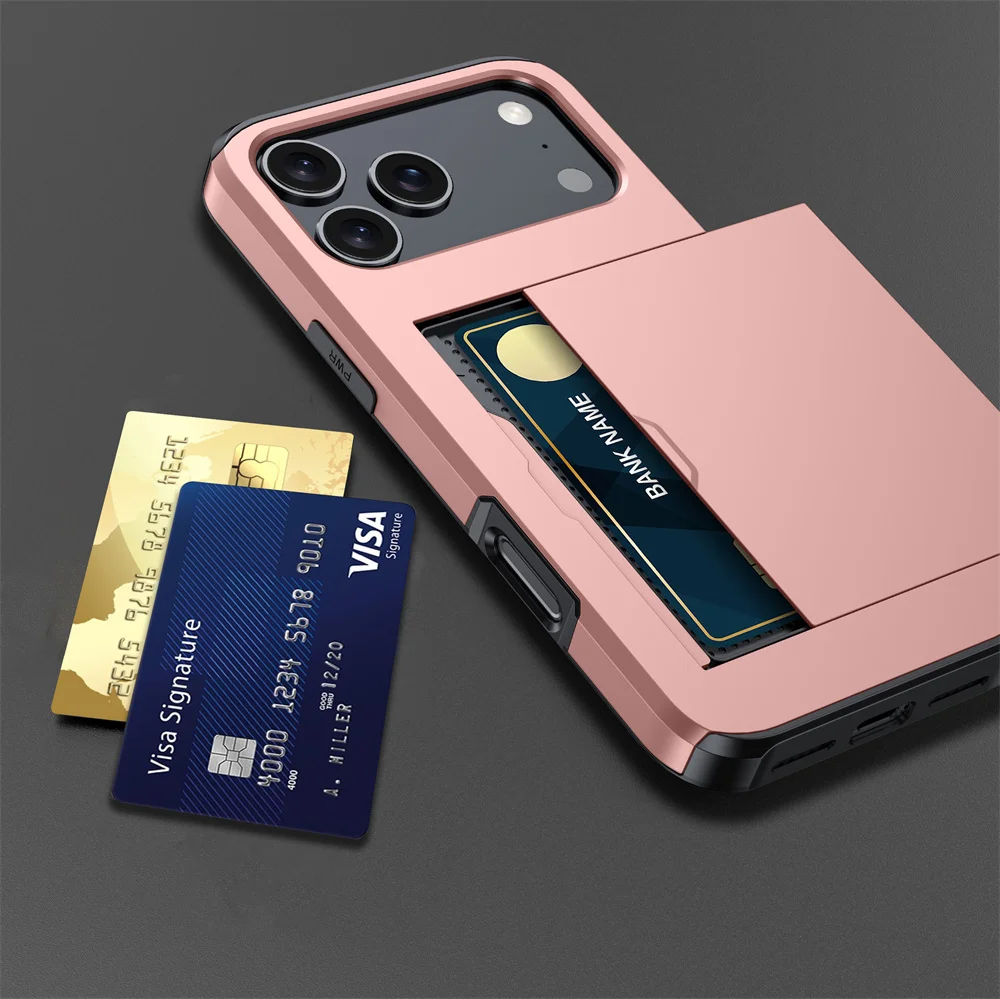 Robuste Handyhülle für iPhone 18 17 16 Plus 15 Pro 15 14 13 12 11 Pro Max mit Brieftaschen-Kartenhalter und Schiebeverschluss aus hartem PC-Schutzmaterial – Detail 19