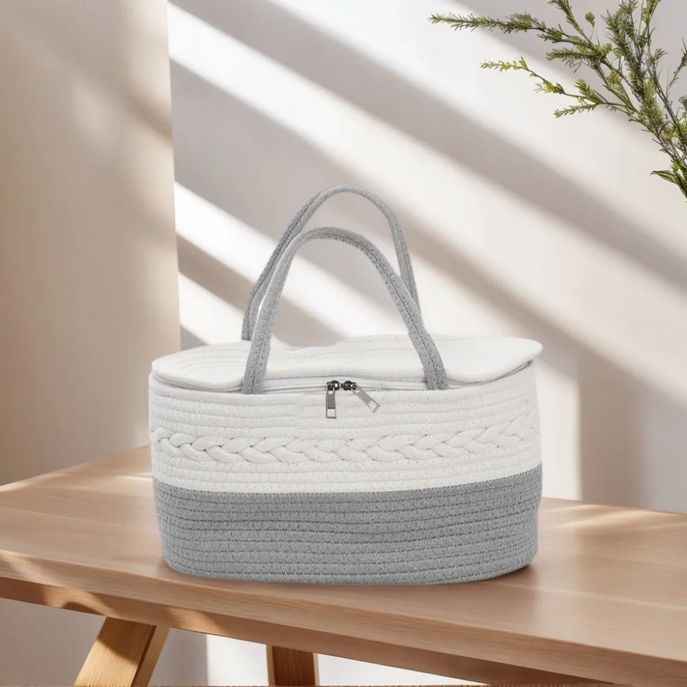 Cotton Thread Rope Mummy Handbag Divided Into Compartments for Diaper/Toy Storage Diaper Storage Basket Large Capacity Tote Bag