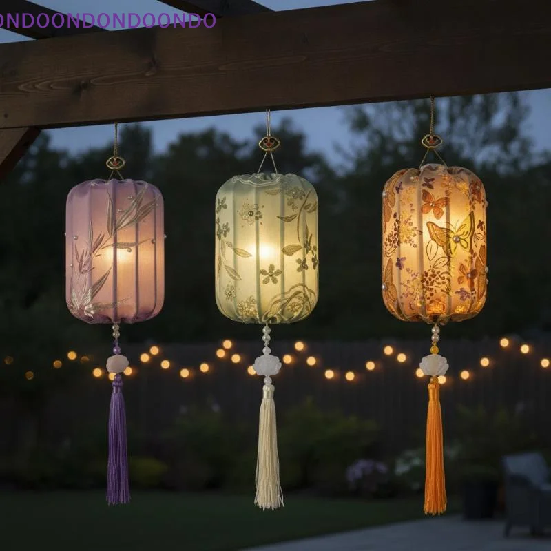 Handheld Retro Toy Handmade Brocade Lantern DIY Glowing Creative Wooden Lamp Kit Portable Vintage Mid Autumn Craft Moon