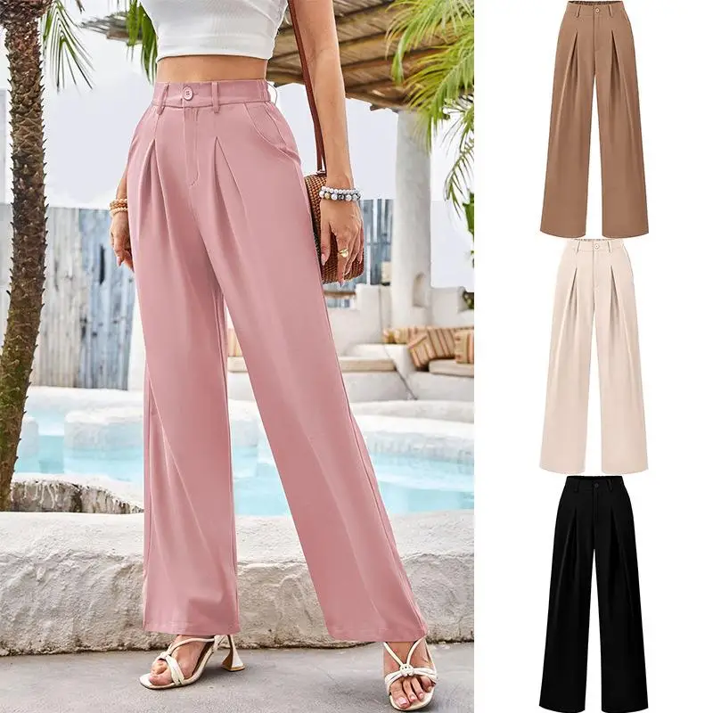 

Осенние брюки с подкладкой, с высокой талией, широкими штанинами, женские длинные брюки с высокой талией, модные и элегантные для женщин