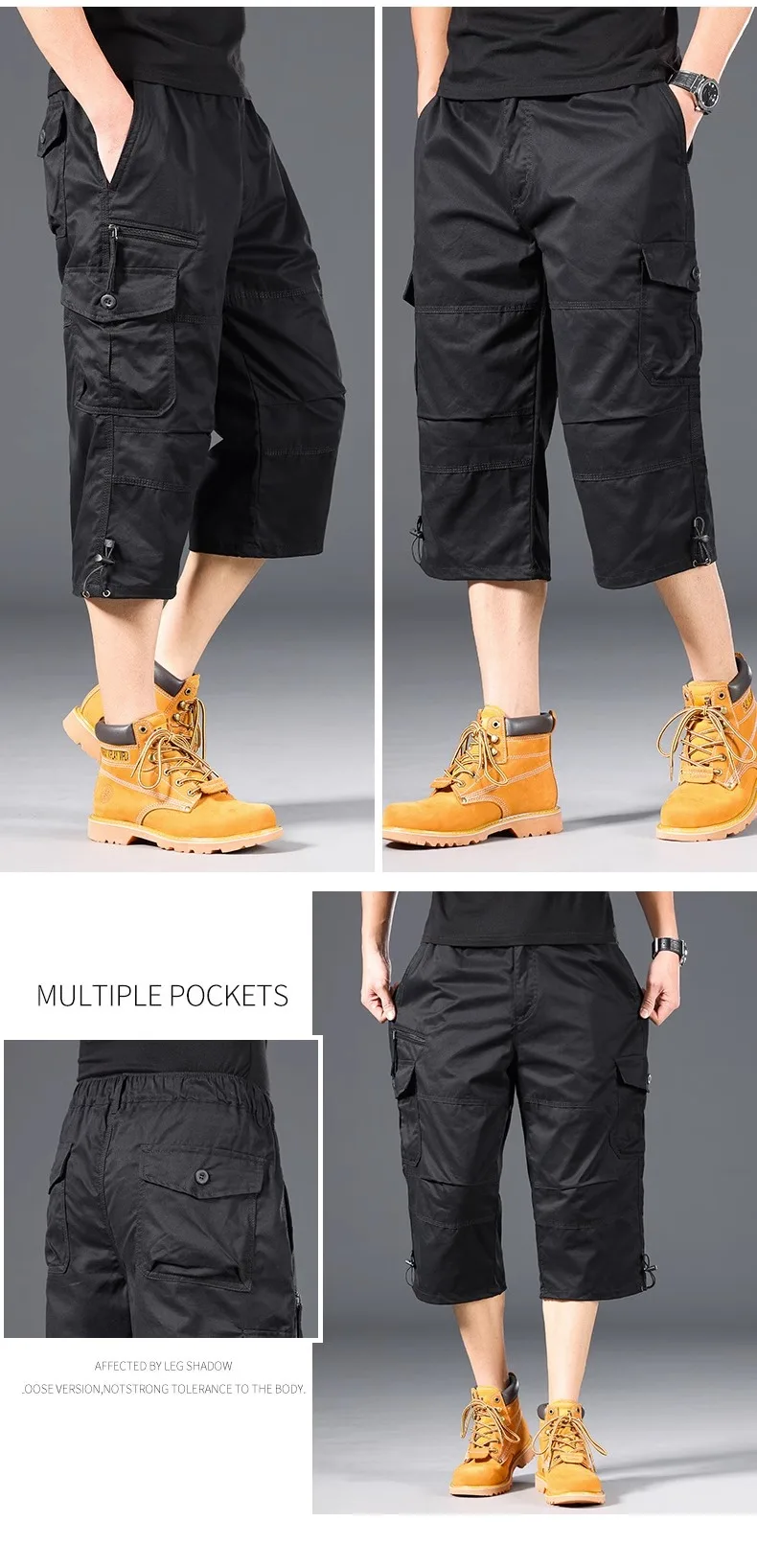 Sommer Herren Cargo-Shorts Lose Lässige Knielange Hosen Elastischer Bund Übergröße Outdoor Jogging Taktische Capri-Hosen – Detail 16