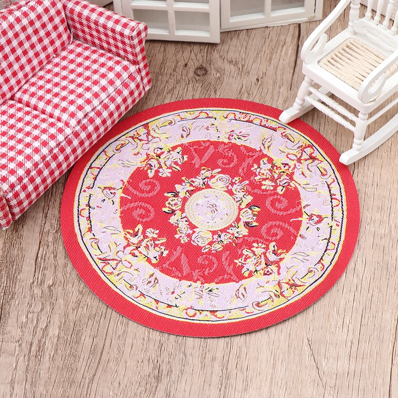 1:12 Dollhouse Miniature Round Floor Rug Cover Oval Carpet Floor Mat Model Bedroom Living Room Decor Toy Doll House Accessories