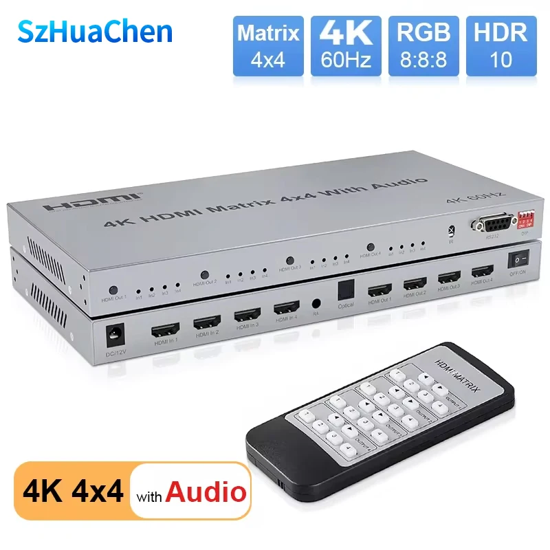 4x4 HDMI-Compatible True Matrix Switch Conmutador 4 in 4 out 4K 60Hz HDMI Matrix Splitter Switcher With Audio RS232 For PC TV