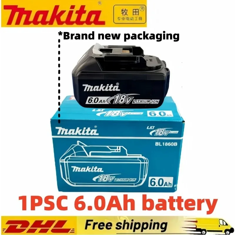 100% Original Makita Akku, 6,0Ah Wiederaufladbarer Akku 18V, Ersatz für Makita BL1830B L1840B L1850B L1860B, Elektrowerkzeug-Akku