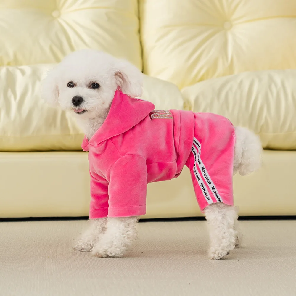 

Spring dog warm clothes soft four-legged clothes with hood pet clothes suitable for small dogs pomeranian