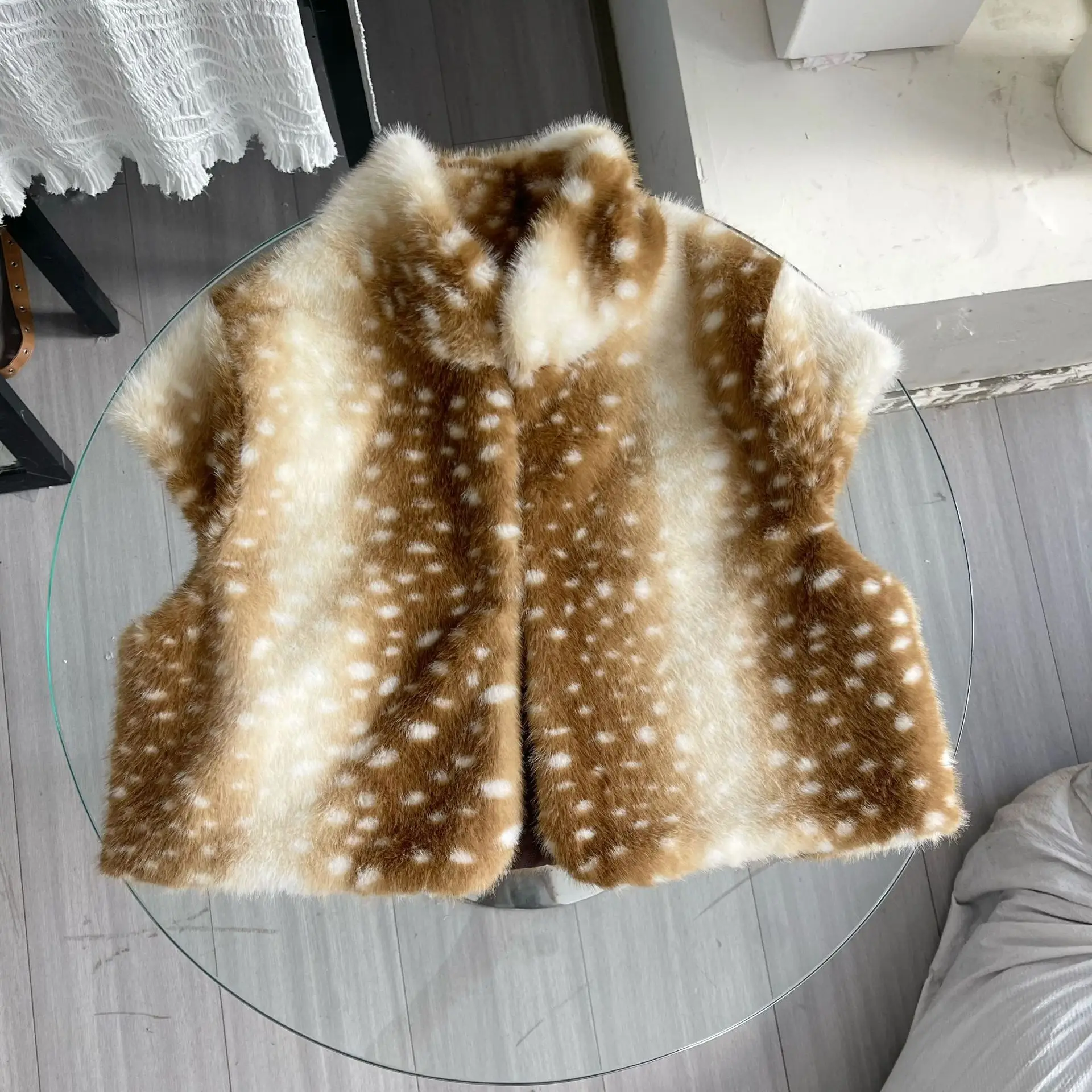 Winter Women Christmas Deer Print Coat Cute Japanese Style Warm Cosplay Vest New Year Gift Parent Child Clothing