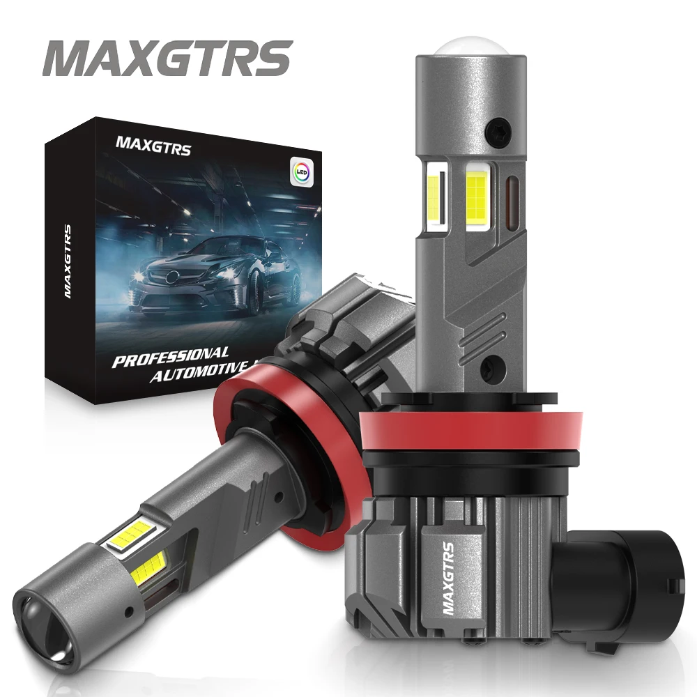 2x H8 H11 Fanless LED Fog Light Bulbs 3570 CSP Chip With Lens 9005 9006 HB3 HB4 9012 3 Sides Illumination White/Warm Yellow