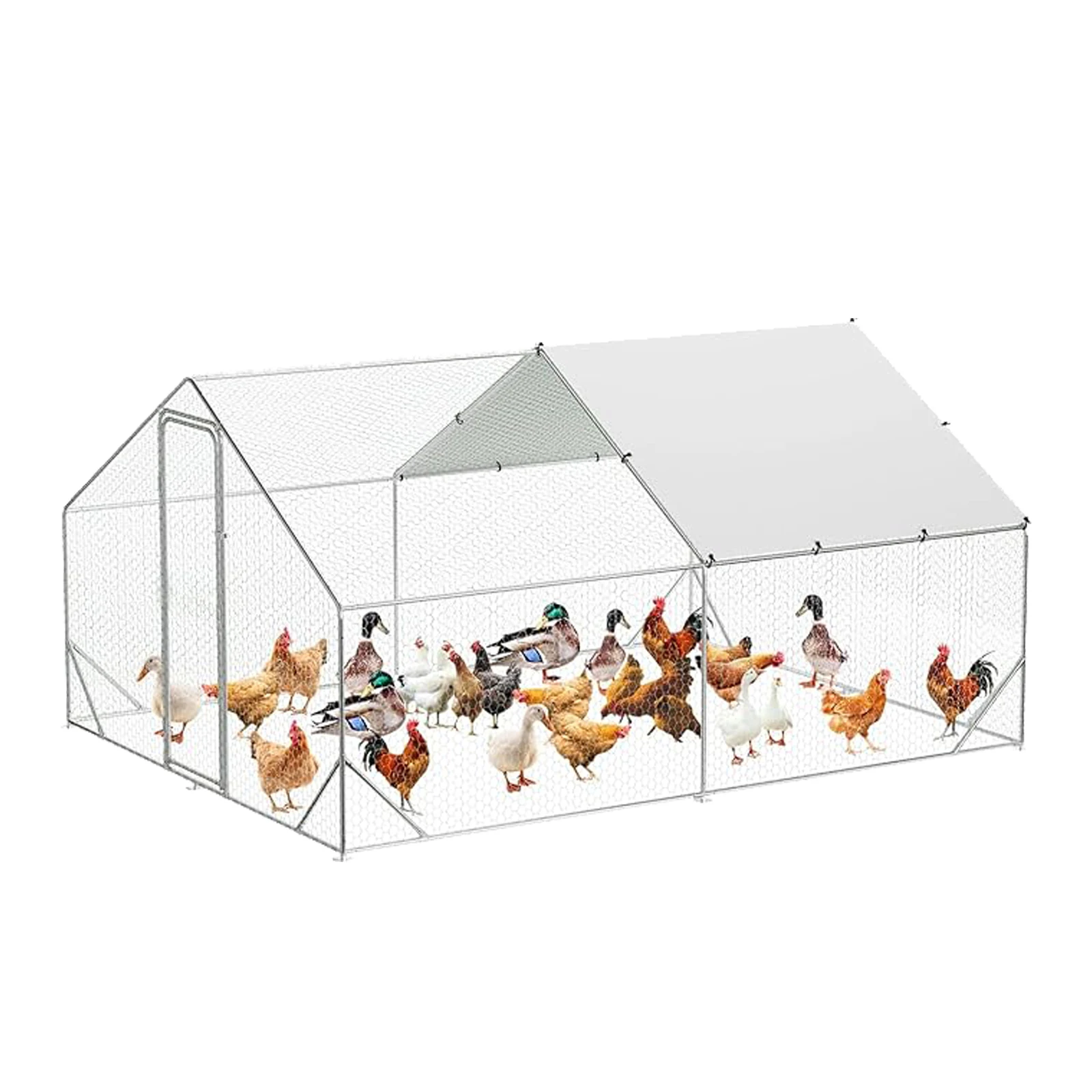 Large Metal Chicken Coop,Waterproof UV-Resistant Cover,Heavy Duty Anti-Rust Poultry Cage for 10-30 Chickens for Backyard & Farm