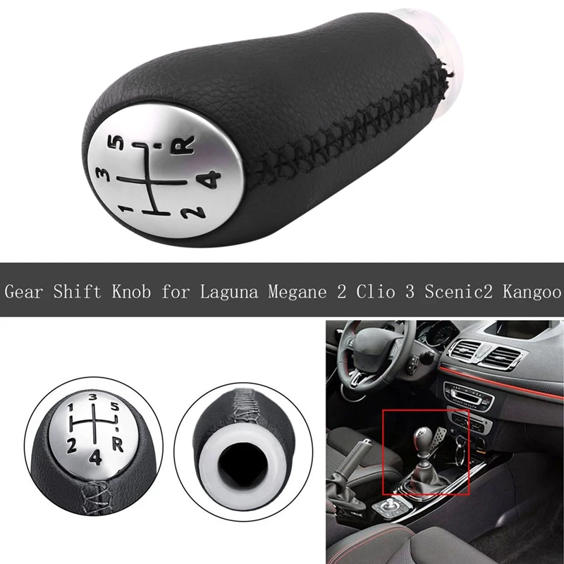 5 Speed Gear Knob Leather Head Stick For Renault Laguna Megane 2 Clio 3 2003-2009 Scenic2 Kangoo Car Accessories