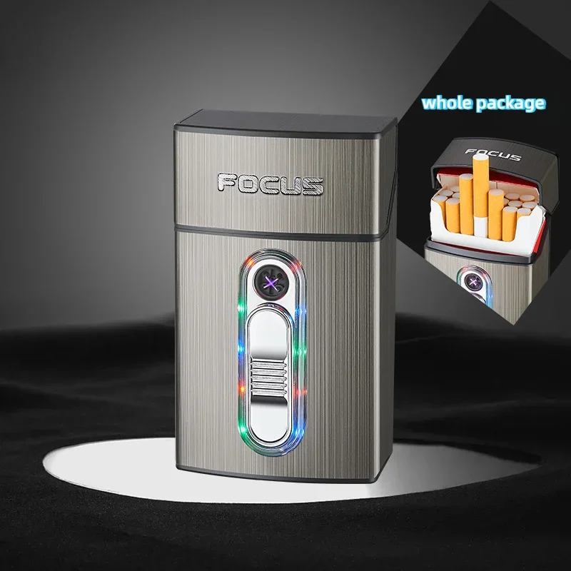 Upgraded Cross Double Arc Pulse Cigarette Lighter Cigarette Box Cool LED Color Lights 20-Pack Cigarette Box Type-C Charging