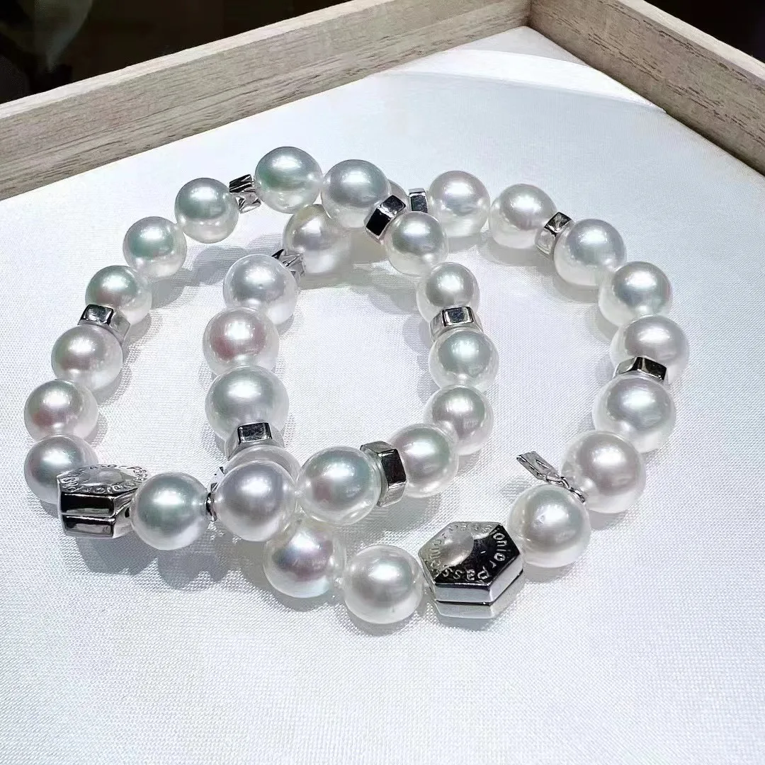 

MJ Pearls Bracelet Fine Jewelry Leopard Almost Round 9-11mm Nature Fresh Water White Pearls Bracelets for Women Presents