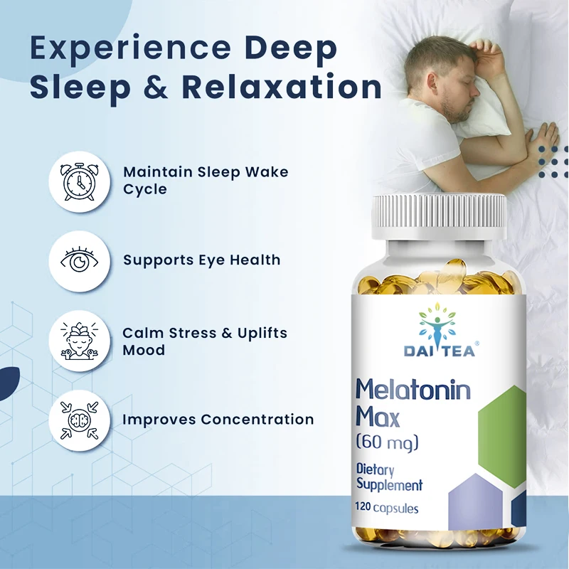 60 Mg Extra Strength Melatonin MAX - Eye Support, Deep Sleep, Natural Sleep - 100% Additive Free, Vegan, Non-GMO, Gluten Free