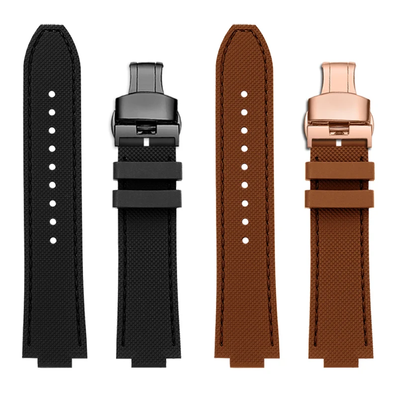 Leather Silicone Rubber Bottom Watchband for LV Louis Vuitton Smart Watch Tambour Series Raised Mouth 21x12mm Watch Strap Band