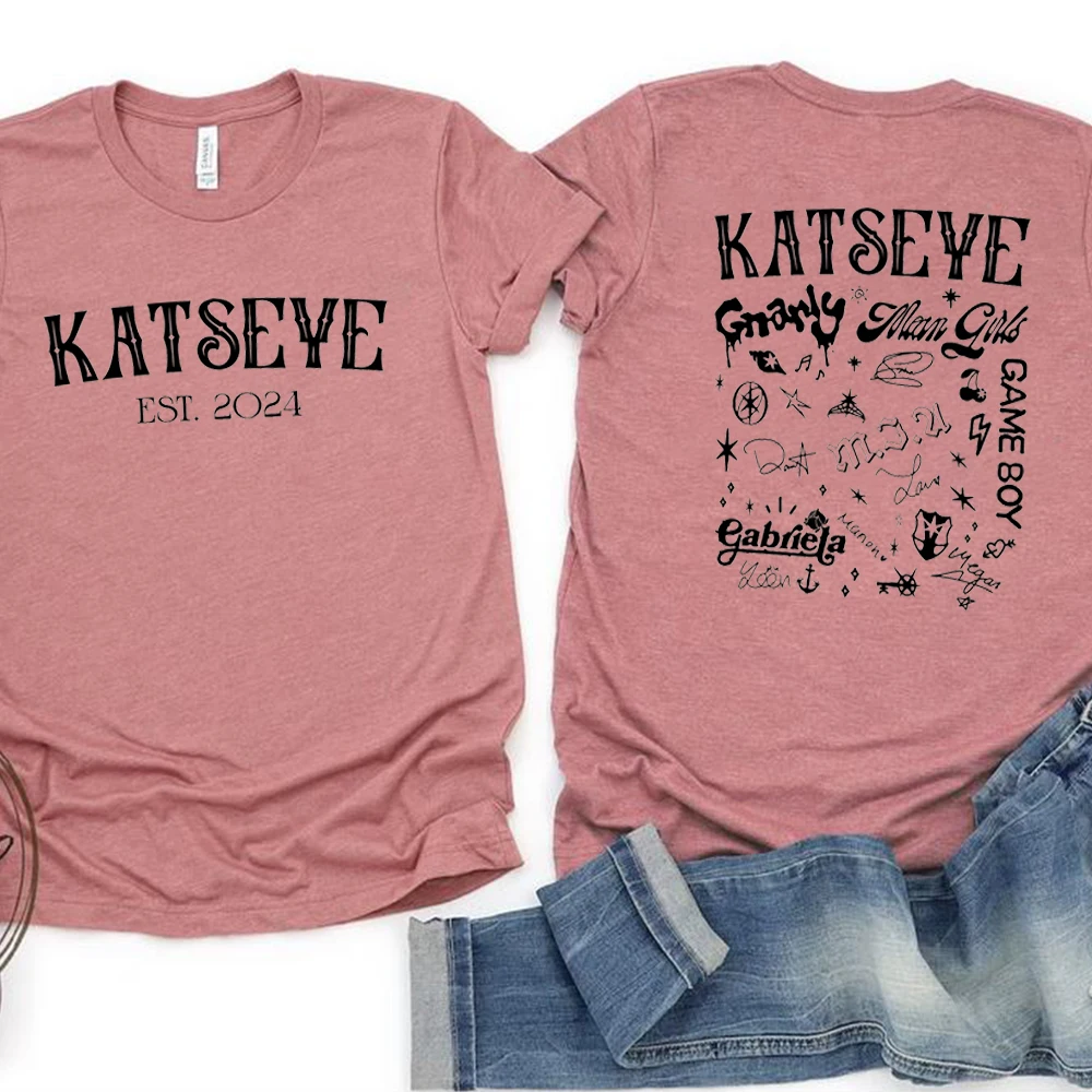 T-shirt retrò Katseye a 2 lati Katseye Beautiful Chaos Tshirt Kpop Tshirt Gabriela Tees Unisex maniche corte Top Fan Regali