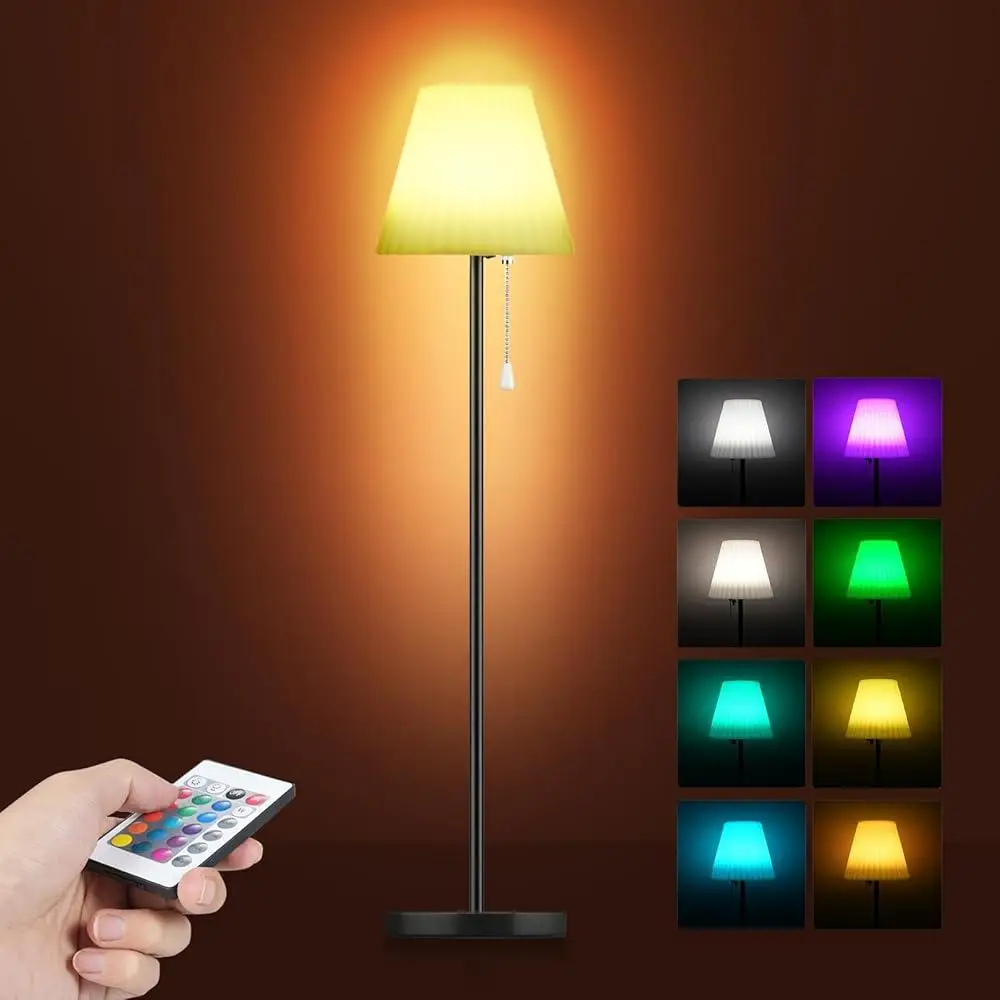 Smart RGB LED Floor Lamp Portable Wireless Corner Lamp with Remote Control Adjustable Brightness Solar Charging Cordless Table