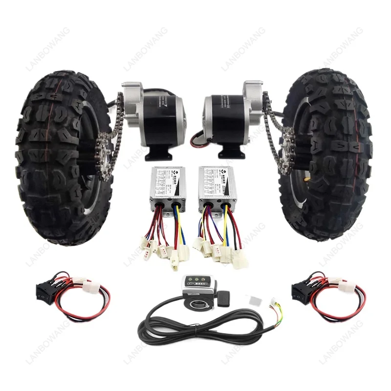 10 Inch Off Road Wheel 700W Dual Chain Gear Drive Motor Kit With Reverse Function For Electric Cargo Trolley Cart
