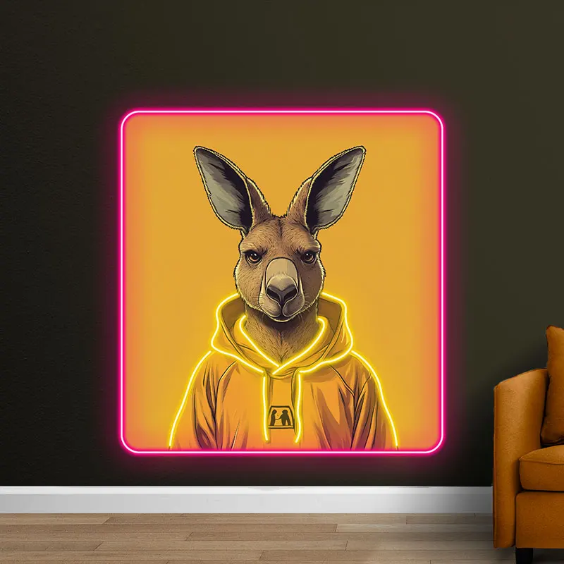 Toysign Hoodie Kangaroo Neon Sign - Trendy LED Decor for Teen Room, Game Room, Creative Gift Idea, Personalized Gift, Pink Frame