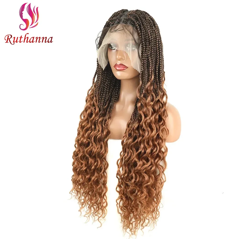 Full Lace Box Tail Curl Braided Wigs Synthetic Afro Dreadlocks Wig For Women 30 Inch Crochet Hair Dirty Braids Wig Daily Use