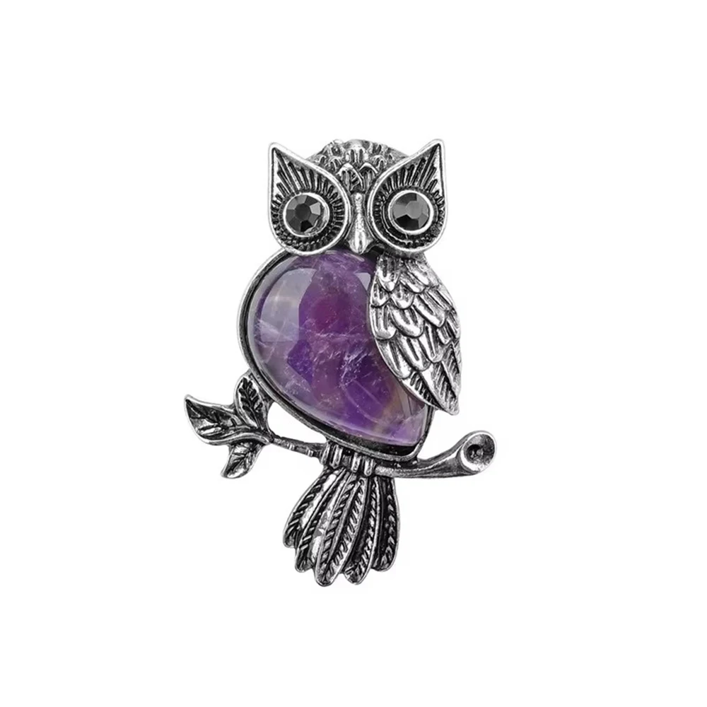 1pcs natural crystal stone owl pendant necklace amethyst rose quartz owl pendant fashion gemstone jewelry