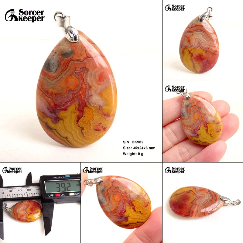 High Quality Pendentif Real Natural Crazy Lace Agate Stone Pendant Chains Necklace For Women's & Men's Jewelry Making BK996H