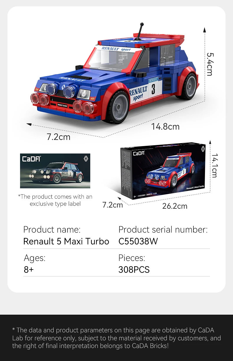 CaDA 1:24 Baustein-Autoset / Renault / Supersportwagen / Retro-Auto / Weihnachtsgeschenk / Kinderspielzeug – Detail 7