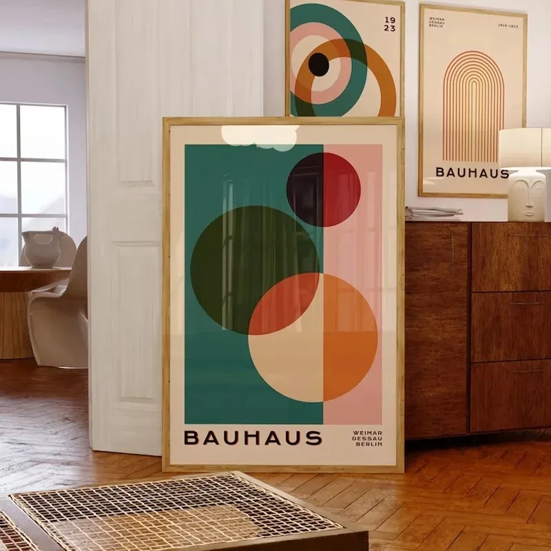 Bauhaus Fashion Lines, Semi-circular Murals, Retro Medieval Geometry, Canvas Paintings, Colorful Bedroom Art Decoration