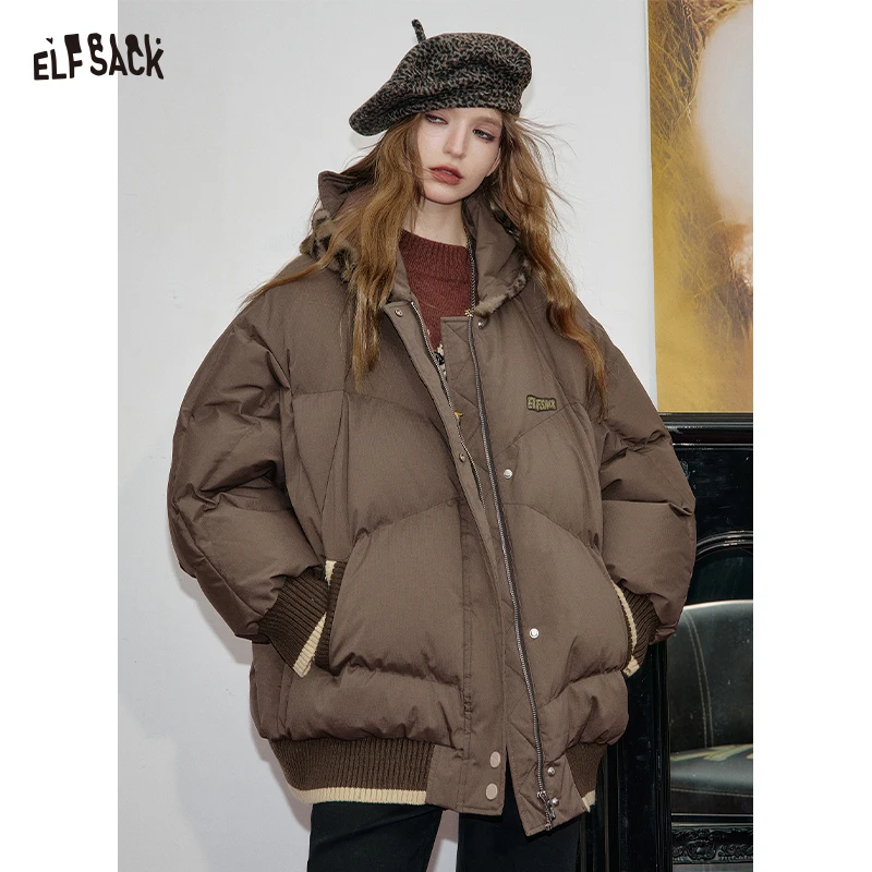 ELFSACK 2025 الشتاء الوافدين الجدد لينة لطيف أفخم تقليم الحيوان الأذن مقنعين فضفاضة تناسب أسفل سترة للمرأة