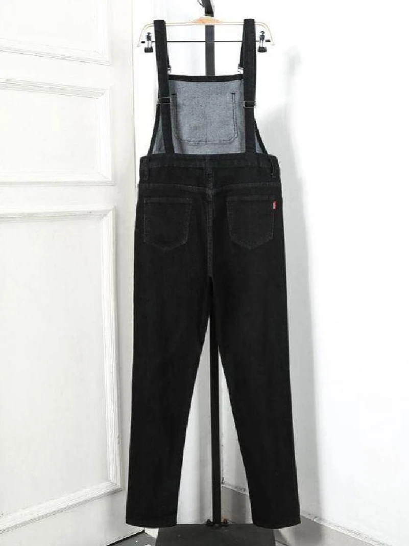 

Джинсовый комбинезон больших размеров для женщин, с высокой талией, укороченные брюки, корейский стиль, одежда больших размеров, удобный крой, осенняя одежда