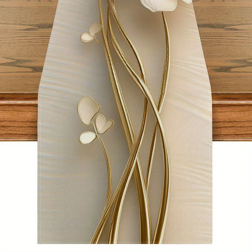 1 Piece of Elegant Golden Table Runner - Embellished Flower Pattern - Perfect for Formal Dinner, Luxury Home Decoration, Wedding Reception and Classy Activities