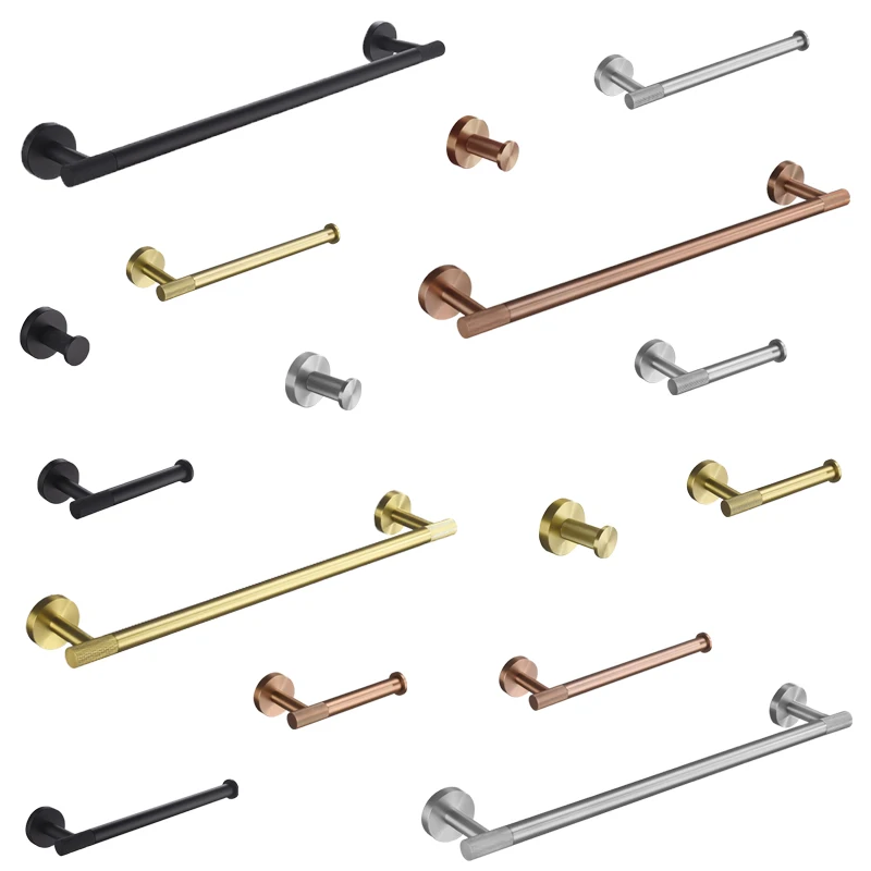 Brushed Rose Gold Stainless Steel Knurling Bathroom Hardware Set Towel Rack Coat Hook Towel Bar Toilet Paper Holder Accessories
